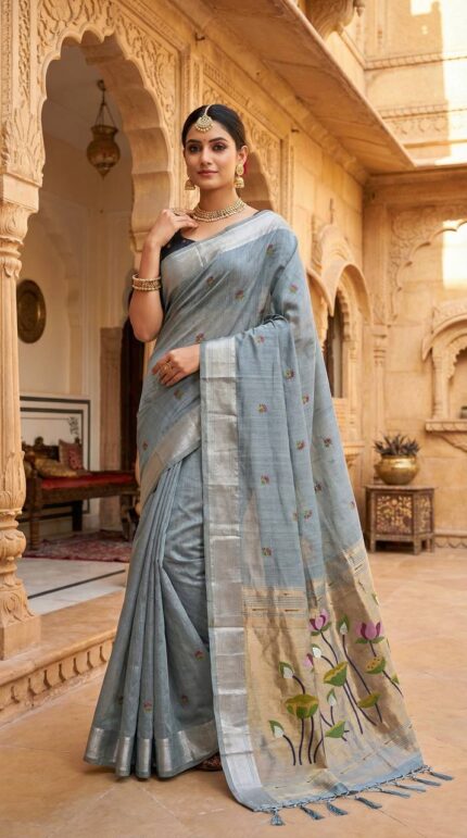 Womens Soft Pure Muga Cotton saree Meenakari weawing Rich pallu With Blouse Piece Festive And Daily Wear Kgm Brand