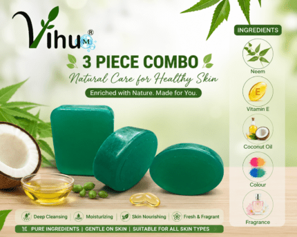 vihu m Ayurvedic Neem & Vitamin E Transparent Green Soap - 3 Piece Combo