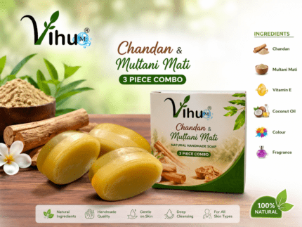 Vihu M Skin Brightening Trio - 3-Piece Soap Combo (Chandan, Haldi & Multani Mitti)