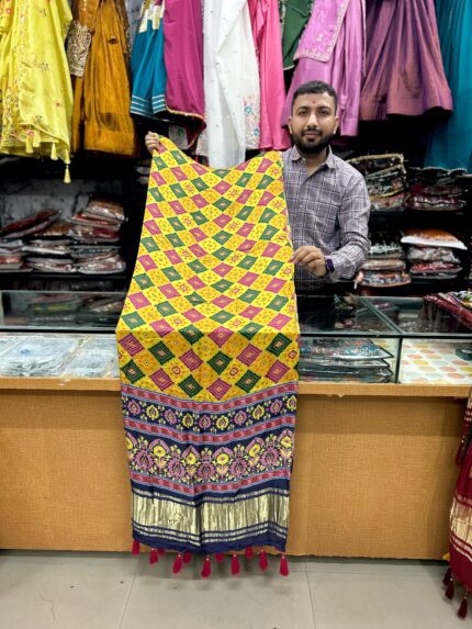 Gaji Silk Lagadi Pato Style Printed Dupatta for Women KGM Brand Gaji Silk Traditional Dupatta Designer Gaji Silk Ethnic Dupatta with Tassels Women's Printed Gaji Silk Dupatta Premium Lagadi Pato Style Dupatta