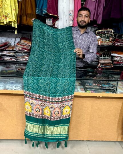 Gaji Silk Lagadi Pato Style Printed Dupatta for Women KGM Brand Gaji Silk Traditional Dupatta Designer Gaji Silk Ethnic Dupatta with Tassels Women's Printed Gaji Silk Dupatta Premium Lagadi Pato Style Dupatta