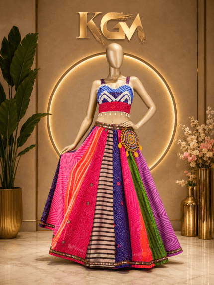 Navratri Chaniya Choli for Women | Multicolor With Lace and Artificial Kaudi Work | Traditional Gujarati Lehenga Choli