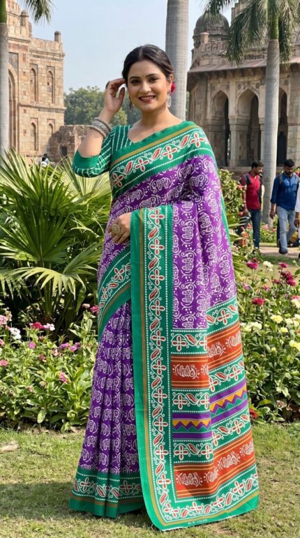 Daily Wear Cotton Saree bagru print Wedding And Festival Saree With Blouse Piece kgm Brand