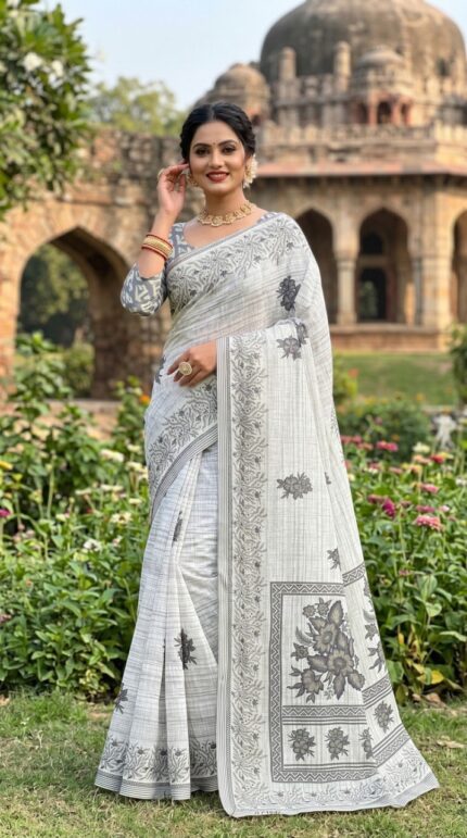 Fancy Saree For Women Mulmul cotton Printed Festival Saree With Blouse Piece