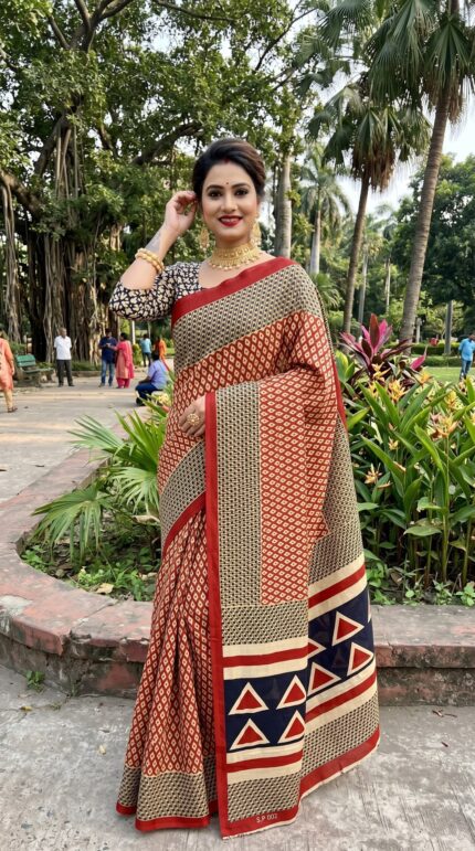 Lightweight Saree For Women Mulmul Cotton Printed Wedding Saree With Blouse Piece Kgm Brand