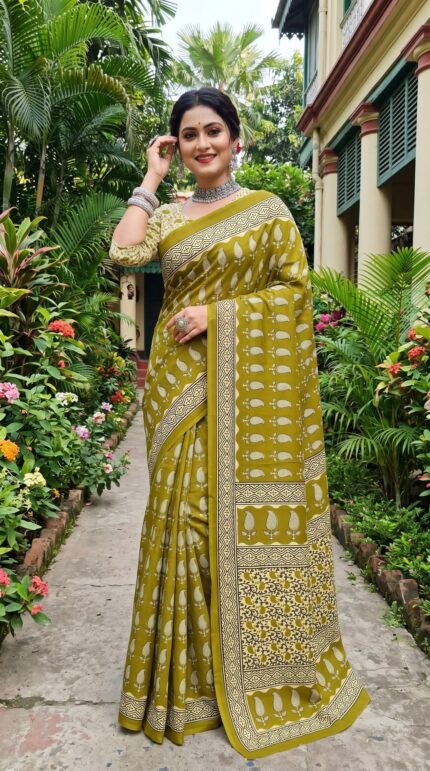 Office Wear Saree For Women Mul Cotton Wedding And Festival Saree With Blouse Piece