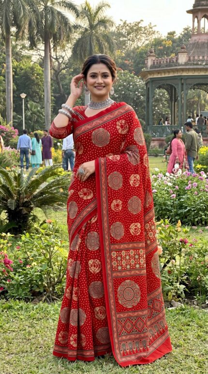 Floral Printed Saree For Women Mul Cotton Wedding And Festival Saree With Blouse Piece