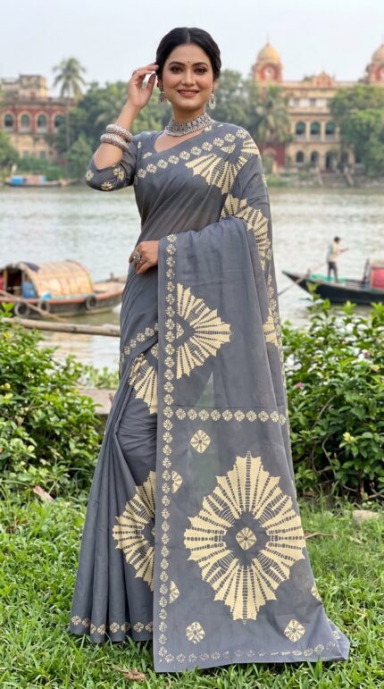 Floral Printed Saree For Women Mul Cotton Wedding And Festival Saree With Blouse Piece
