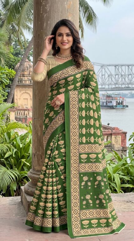 Daily And Office Wear floral printed Mul Cotton saree for women With Blouse Piece Kgm Brand